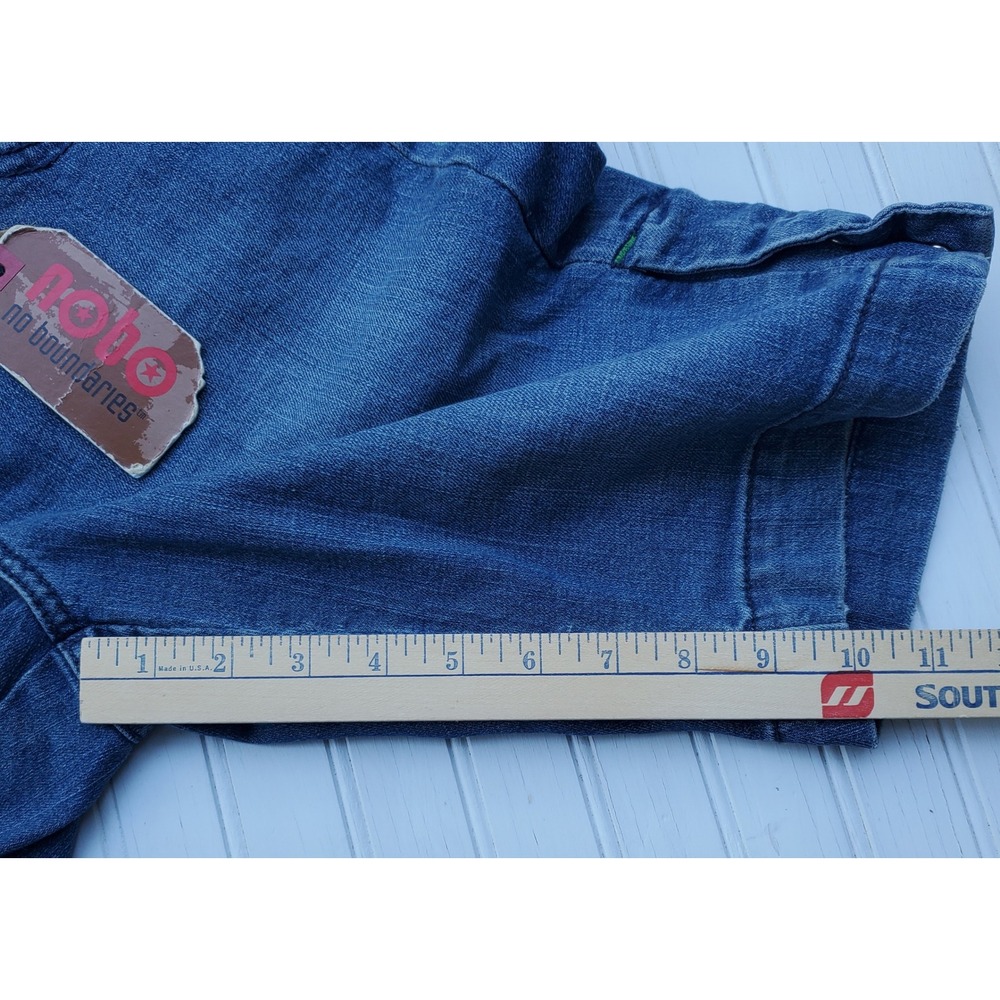 No Boundaries Blue Denim Bermuda Shorts Heart Cherry Y2K Embroidered Juniors 11 - Picture 3 of 8